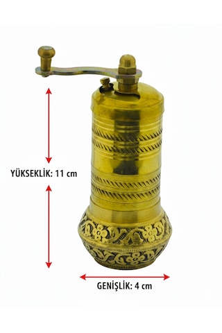 Pirinç El Yapımı Karabiber Ve Baharat Değirmeni Öğütücü 4cmx11cm Sarı