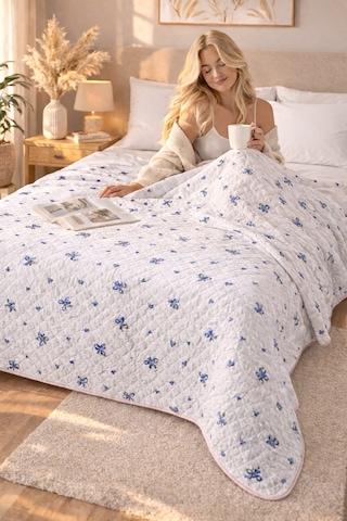 Laila Kapitone Pamuklu Çift Kişilik 200 X 230 Cm Çok Amaçlı Yatak Örtüsü / Pike Mor