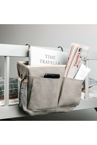 Springsun Yatak Başı Asma Çantası - Üst Ranza Düzenleyici, Kumaş Askılı Pratik Depolama Koyu Gri - Kumaş Asılı Sepet