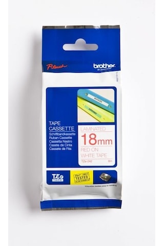 BROTHER P-TOUCH TZE-242 TZE-TAPE 18 MM BEYAZ ÜZERİNE KIRMIZI LAMİ