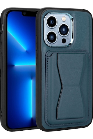 Apple Uyumlu iPhone 12 Pro Max Uyumlu Kartlıklı Standlı Pu Deri Zore Memo Kılıf-lacivert Lacivert -