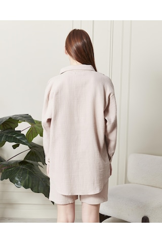 Soft Koton Kumaş Şort Gömlek Takım-3300-taş Rengi Taş