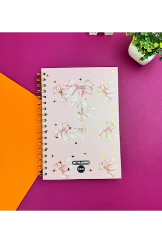 Benisa Shop Altın Yaldızlı Fiyonk Tasarımlı Konuşan Ajanda Tasarım Ajanda Açık Pembe
