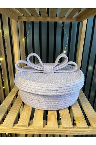 Doğal Jüt Hasır Fiyonk Fonksiyonel Kapaklı Sepet Mor 24 X 12 Çok Renkli