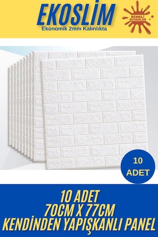 70x77 Cm 10 Adet Ekoslim 2mm Kendinden Yapışkanlı Sünger Tuğla Duvar Kağıdı Paneli Ev Ofis Kaplama