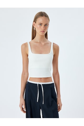 Koton Crop Fitilli Atlet Slim Fit Kare Yaka Pamuklu Beyaz 4sak10996ek Beyaz
