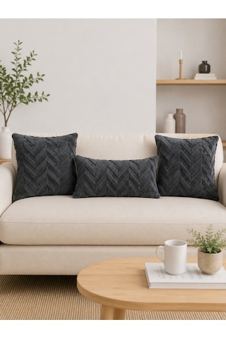 Wellsoft Dekoratif Kırlent Kılıfı 45x45 Ve 30x50 Peluş Koltuk Kanepe Yastık Kılıfı Antrasit 30 x 50