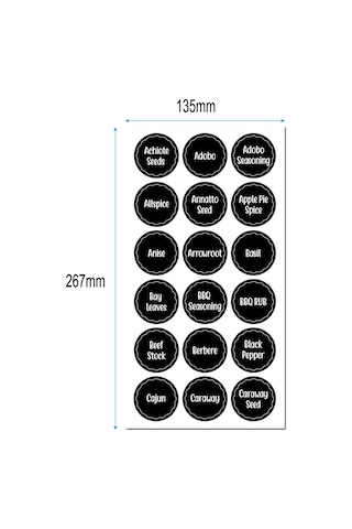 Dofolink 144 Adet 3.8 Cm Çaplı Zarfli Baharat Etiketleri - Mutfak Organizasyonu İçin Transparan Pvc Sticker Seti Siyah