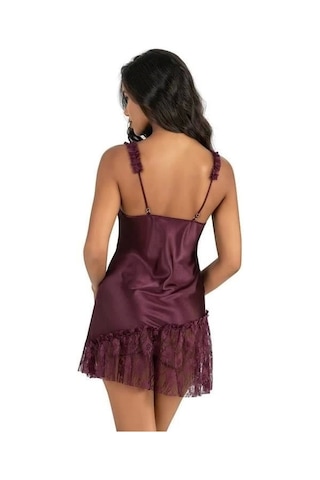 Moon Wear Mürdüm Kısa Saten Gecelik 8238 Mürdüm