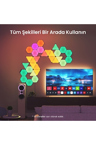 Nanoleaf Altıgen Akıllı Rgbw Duvar Paneli Genişletme Paketi App Kontrollü, 3 Parça, Siyah, Google Ho RGB