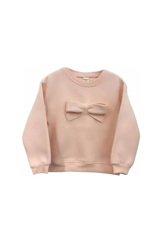 Kız Çocuk Fiyonklu İçi Şardonlu 3 İplik Sweatshirt-15057 SOMON