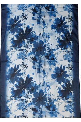Mim Eşarp Ebruli Cotton Vual Çiçek Desenli Şal 75x190 Cm Lacivert