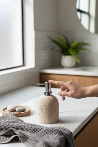Akayev Mermer Traverten Gümüş Banyo, Mutfak Sıvı Sabunluk Bej