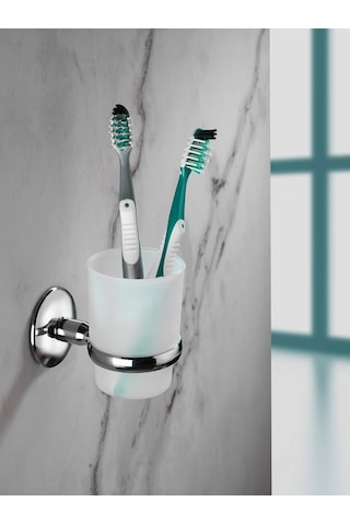 Krom Kaplama Diş Fırçalık Mat Plastik Hazneli S-105 Duvara Monte