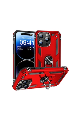 Apple Uyumlu iPhone 15 Pro Max Kılıf Vega Yüzüklü Standlı Zırh
