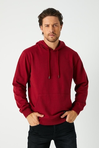 MMetalic Bordo Erkek Kapüşonlu Kanguru Cepli Sweatshirt