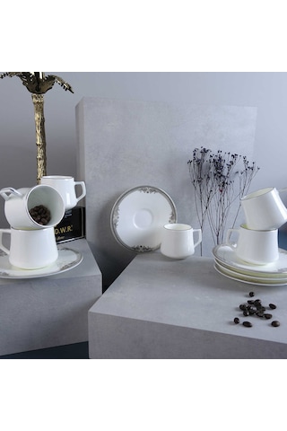 Evaliza Versailles Platin 12 Parça 6 Kişilik Kahve Fincan Takımı 80 Ml Platin