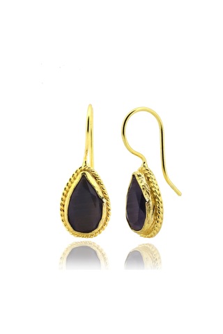 Beyisa Güneş Taşı Serisi Sarma Damla Kesim Siyah Oniks 22 Ayar Altın Kaplama Kadın Üçlü Set