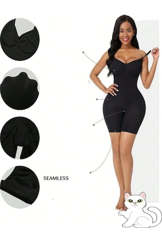 Mistirik Larix Model Tam Boy Premium Göbek Eriten Tulum Korse Siyah Renk Siyah