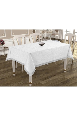 Gülce Dantelli Masa Örtüsü Beyaz 160x220