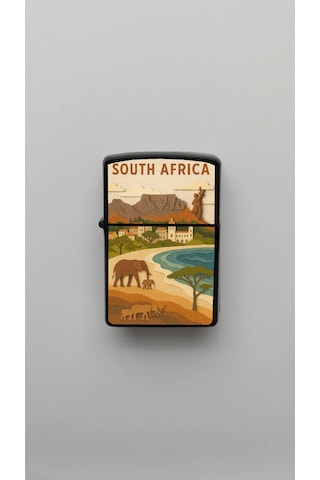 South Africa Güney Afrika - Paper-cut Style - Benzinli Siyah Çakmak Magnet Hediyeli Siyah