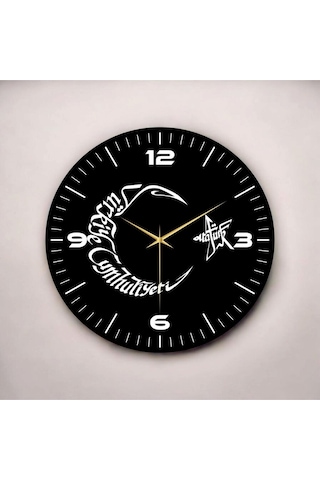 AA Shop Renkli Baskı Ay Yıldız Atatürk Yazı Desenli Sayılı Hediyelik Ahşap Sessiz Duvar Saati 50cm ÇOk Renkli