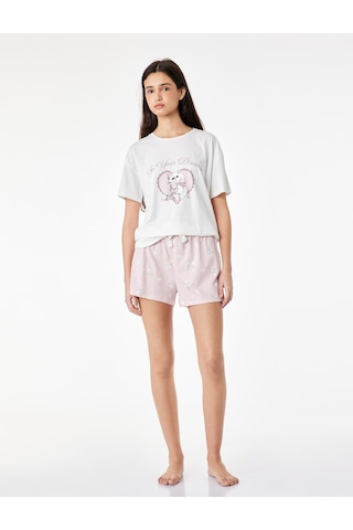Koton Pamuklu Bisiklet Yaka Kısa Kollu Pijama Takımı Pembe Desenli 6slk40146mk