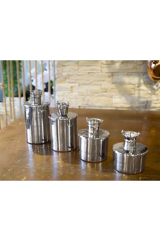 Bakır Baharat Seti Objeli Model 4'lü Gümüş Bakır