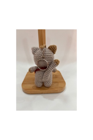 El Yapımı Amigurumi Kedi Anahtarlık - Çantalı Sevimli Kedicik 10cm Gri Gri