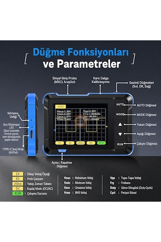 Mini Osiloskop 10 Mhz 48 Ms/s Fnırsı Dso-510 Sinyal Jeneratörlü