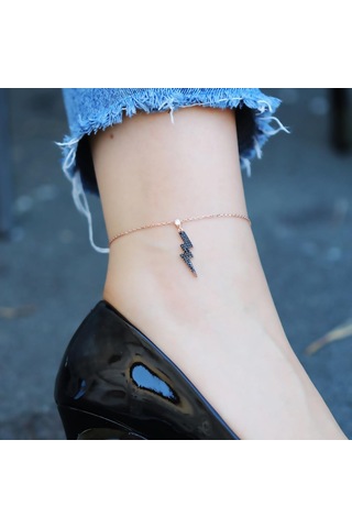 Şimşek Model Zirkon Taşlı Rose Gold Kaplama Gümüş Halhal Gümüş