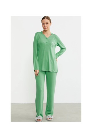 Angbutik Sementa 76438 Yarım Düğmeli Cep Detaylı Pijama Takım Yeşil