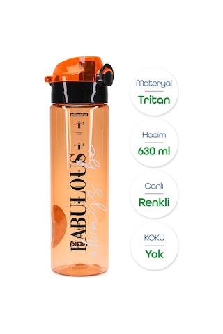 Su Matarası Tritan Geniş Ağız Su Şişesi Fabulous Spor Matarası Suluğu Bpasız 630 Ml Turuncu 0102