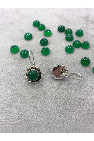 Yeşil Akik Taşlı Gümüş Küpe Taş