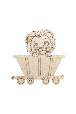 Boyanabilir Ahşap Vagonlu Aslan Figürü 13x13 Cm 10 Adet