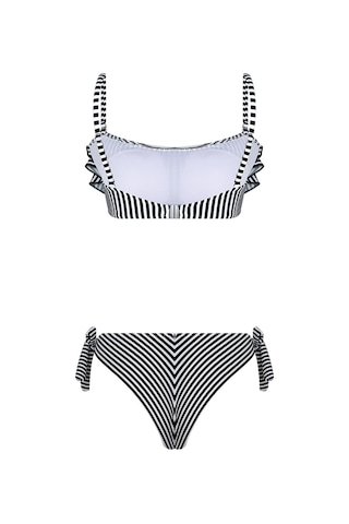 Bonesta Payee Volanlı Straplez Siyah Bikini Takımı