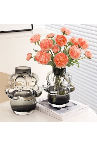 Chacha Home Füme Cam Üzüm Baloncuk Vazo - Modern Dekoratif Bubble Cam Vazo Küçük