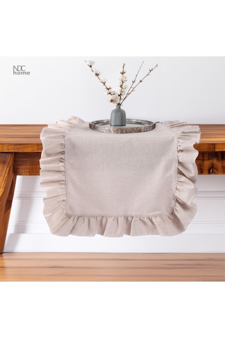 Dnc Home Tekstil Ndchome Fırfırlı Bej Keten Runner Masa Örtüsü Bej