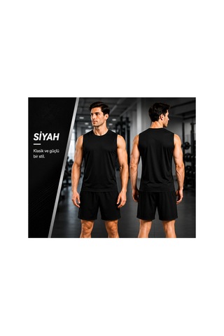 Beydex Erkek Nem Emici Hızlı Kuruma Atletik Teknik Sporcu Sıfır Kol T-shirt Gym Siyah