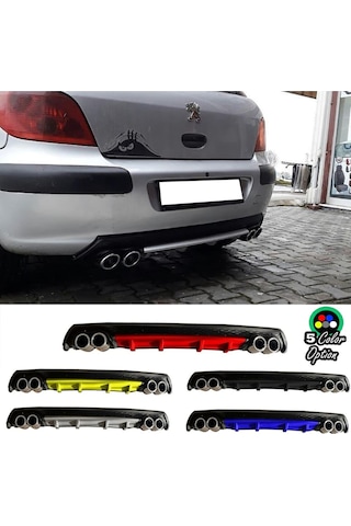 Peugeot 307 Uyumlu Yuvarlak Egzozlu Mavi Difüzör Difizör Çiftli Egzoz Görünüm Arka Ek