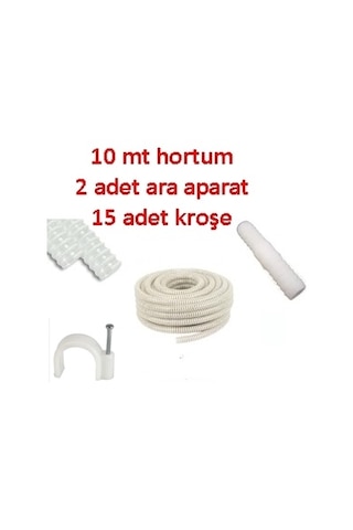 Klima Su Tahliye Hortumu 10 Metre + 2 Ek Parça + 15 Adet Kroşe Klima Su Tahliye Hortumu 10 Metre + 2 Ek Parça + 15 Adet Kroşe