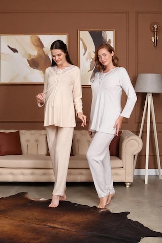 Birolgaye Bone Club 5711 Bej Hamile Lohusa 3 Lü Pijama Sabahlık Tk 001