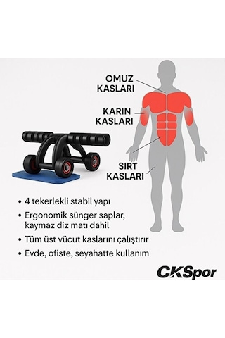 4 Tekerlekli Mekik Aleti Karın Kası Çalıştırma & Evde Spor Ekipmanı