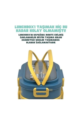 Vagonlife Bento 1650ml Paslanmaz Çelik 2 Katlı 4 Bölmeli Çatal Ve Kaşıklı Yemek Kutusu Lacivert Beyaz