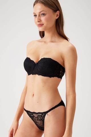 Pierre Cardin Siyah 4563 Pisa Destekli / Push - Up Straplez Dantelli Sütyen Takımı Siyah