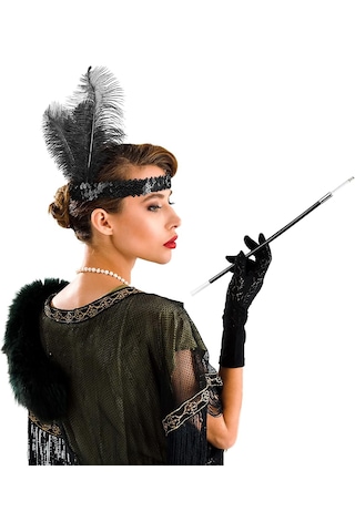 Go İthalat 1920& 39 Ler Gatsby Aksesuar Seti Siyah Charleston Saç Bandı & Amp Sigaralık 18+ Yaş