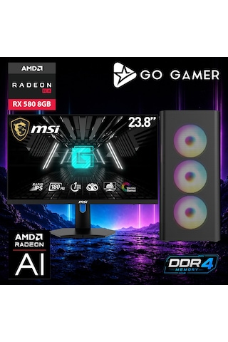 Go Gamer AE38D R5-5500 16 GB 1 TB SSD RX580 8 GB 24" Free Dos Oem Paket Masaüstü Oyuncu Bilgisayarı