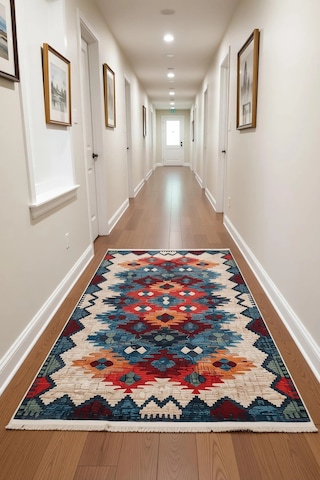 Blghome Kilim Desen Modern Halı Dekoratif Kilim Bej - Mavi