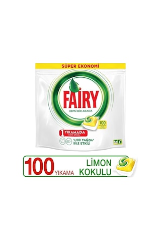 Fairy Hepsi Bir Arada 100 Yıkama Bulaşık Makinesi Deterjanı Kapsülü Limon Kokulu