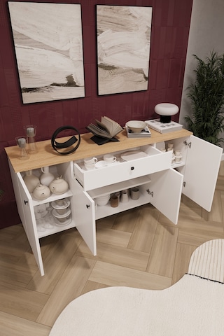 Lüks Konsol Tv Ünitesi %100 Mdf Salon Ve Yemek Odası Ünitesi Knsl03 Beyaz - Karına